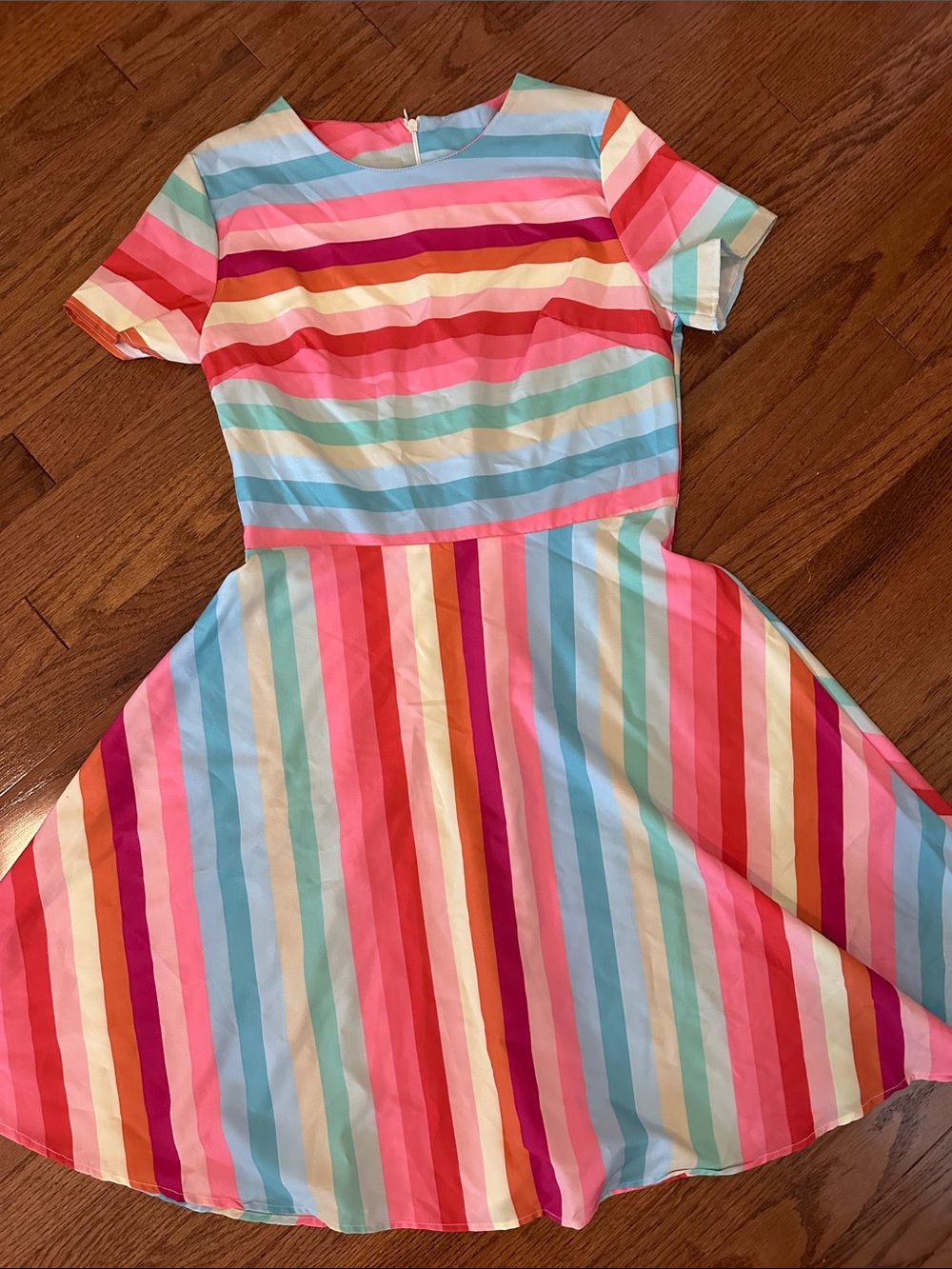 Multicolor Stripe Fit & Flare Casual Dress - Pink, Coral, Aqua